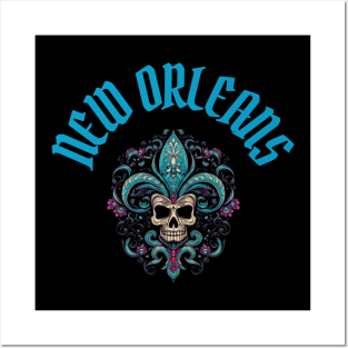 New Orleans Fleur de Lis Skull Posters and Art